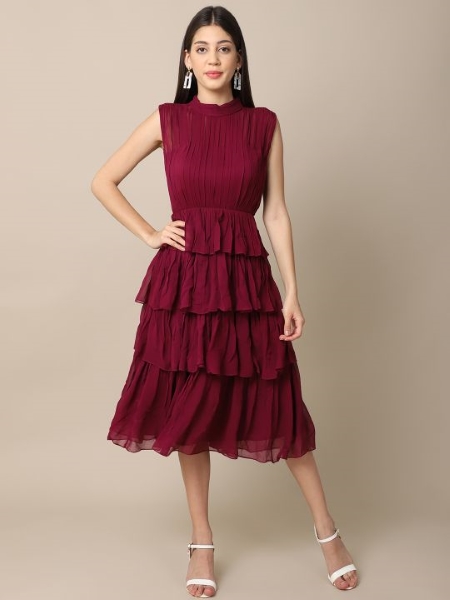 Ewoke Wine Gathered Dress